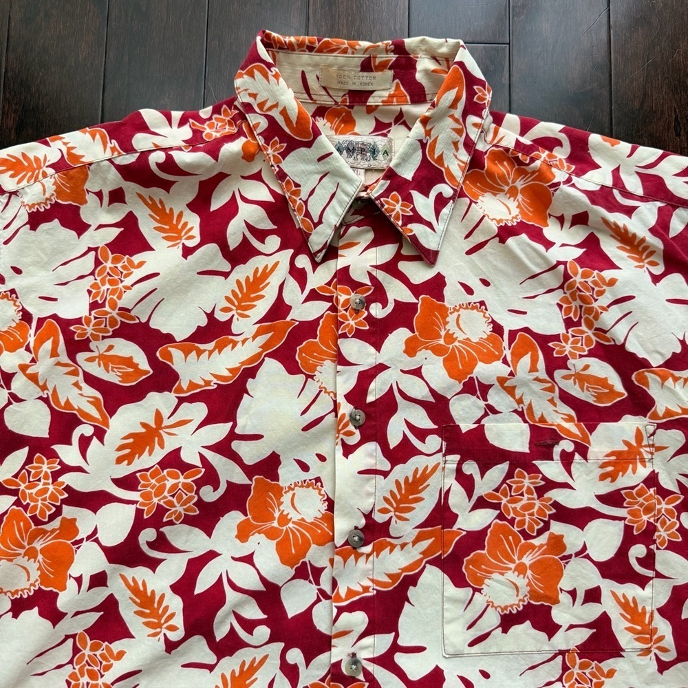 Campia Moda Men's Short Sleeve Hawaiian Shirt Cotton, XL, Tropical Orange Red - Picture 2 of 5